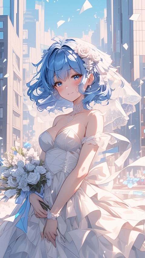 Cute Anime Bride Holding Flower Bouquet Aesthetic (242)