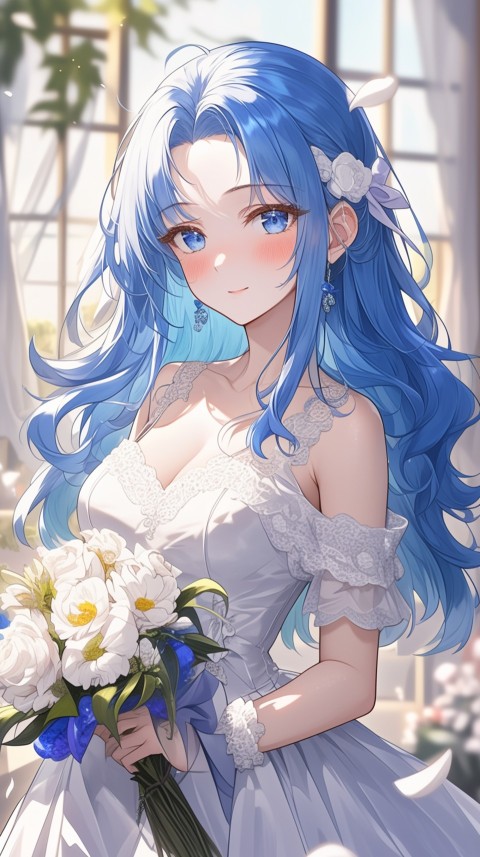 Cute Anime Bride Holding Flower Bouquet Aesthetic (230)