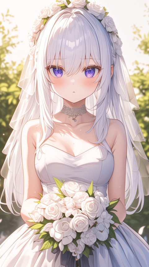 Cute Anime Bride Holding Flower Bouquet Aesthetic (207)