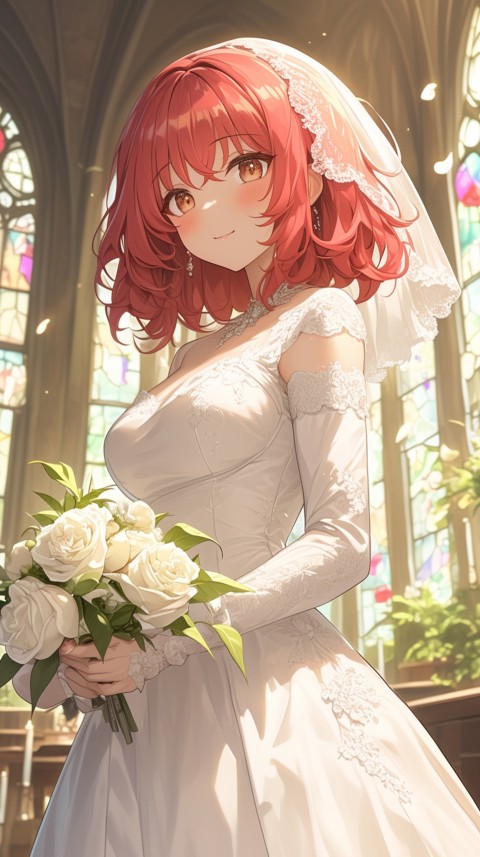 Cute Anime Bride Holding Flower Bouquet Aesthetic (215)
