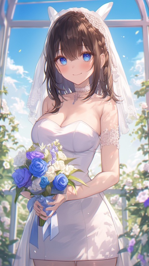 Cute Anime Bride Holding Flower Bouquet Aesthetic (245)