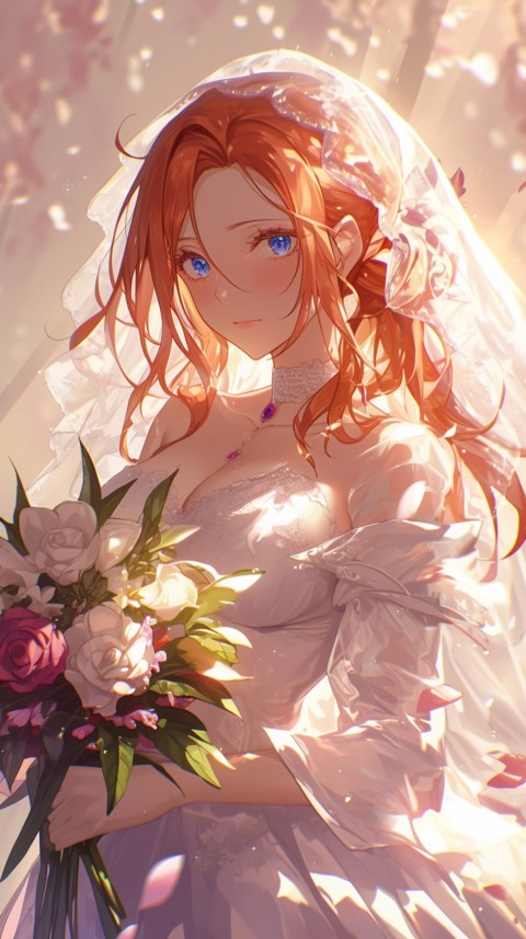 Cute Anime Bride Holding Flower Bouquet Aesthetic (249)