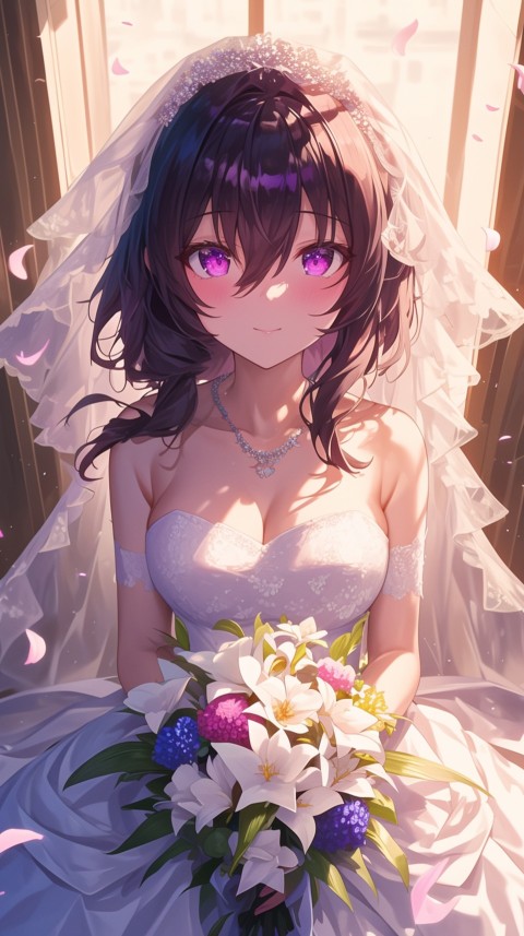 Cute Anime Bride Holding Flower Bouquet Aesthetic (211)