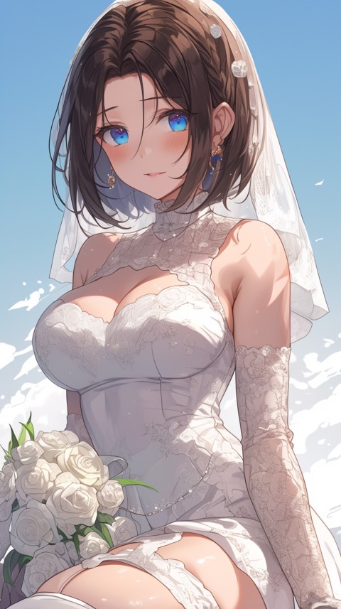 Cute Anime Bride Holding Flower Bouquet Aesthetic (221)