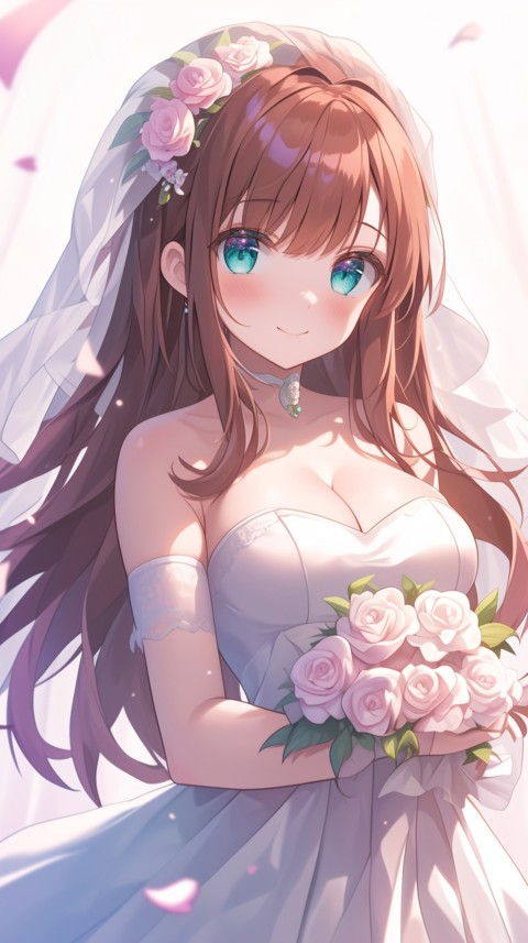 Cute Anime Bride Holding Flower Bouquet Aesthetic (272)