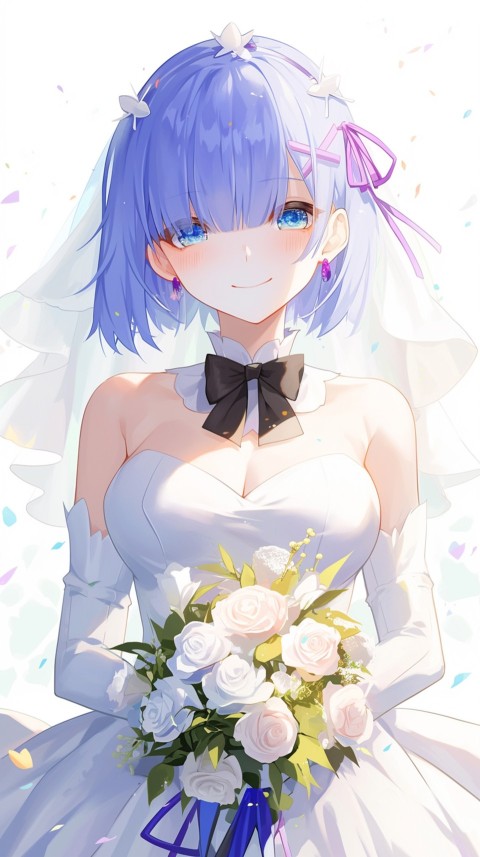 Cute Anime Bride Holding Flower Bouquet Aesthetic (299)