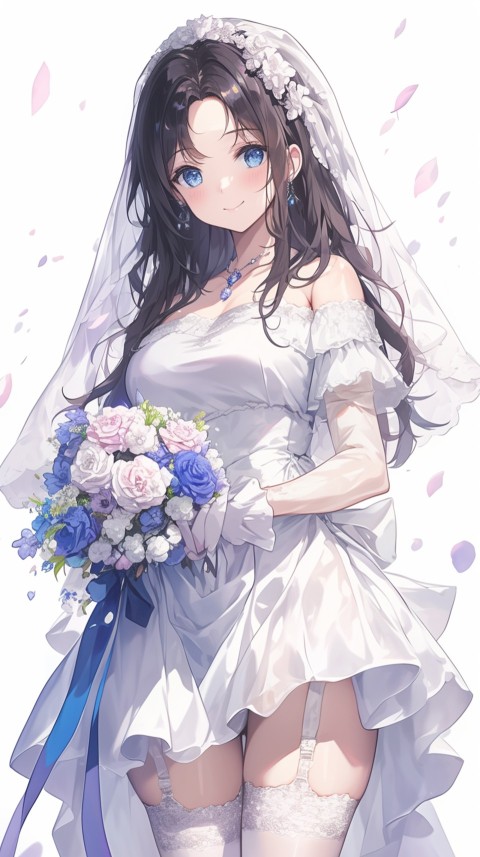 Cute Anime Bride Holding Flower Bouquet Aesthetic (263)