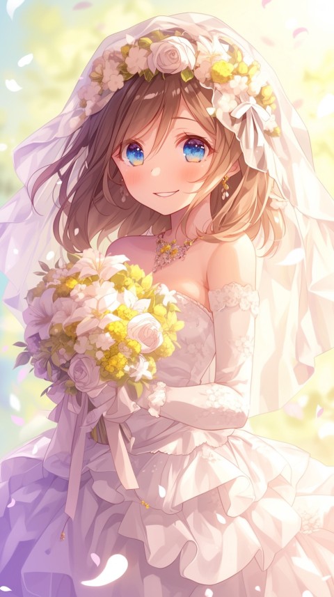Cute Anime Bride Holding Flower Bouquet Aesthetic (278)