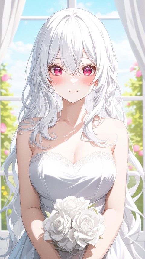 Cute Anime Bride Holding Flower Bouquet Aesthetic (257)