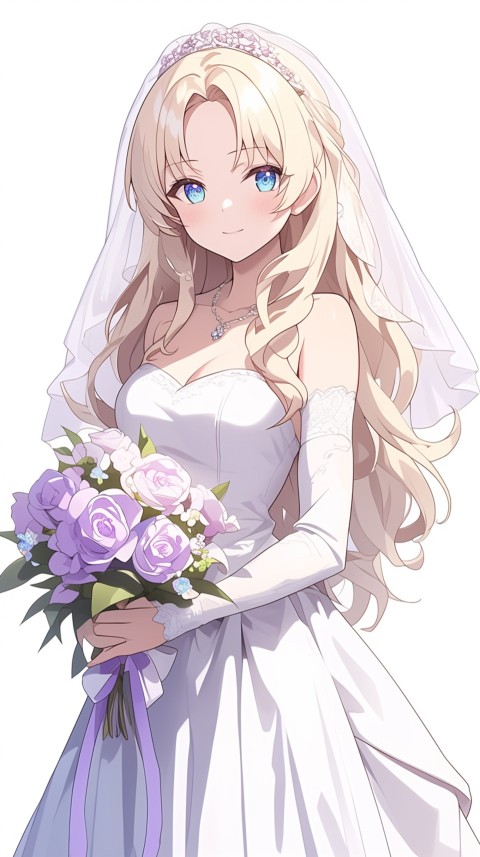 Cute Anime Bride Holding Flower Bouquet Aesthetic (296)
