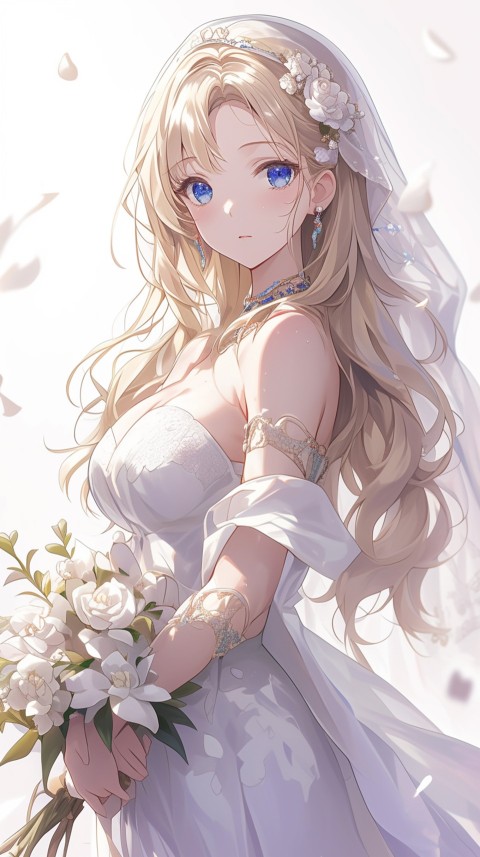 Cute Anime Bride Holding Flower Bouquet Aesthetic (289)