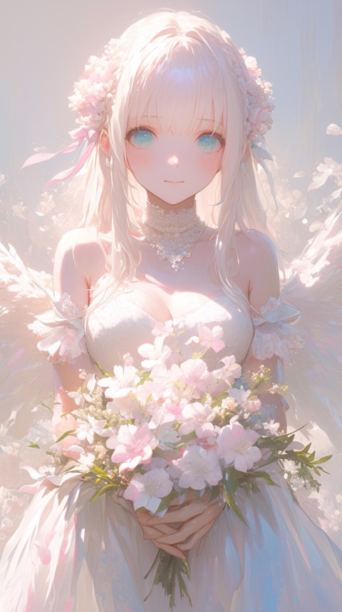 Cute Anime Bride Holding Flower Bouquet Aesthetic (273)