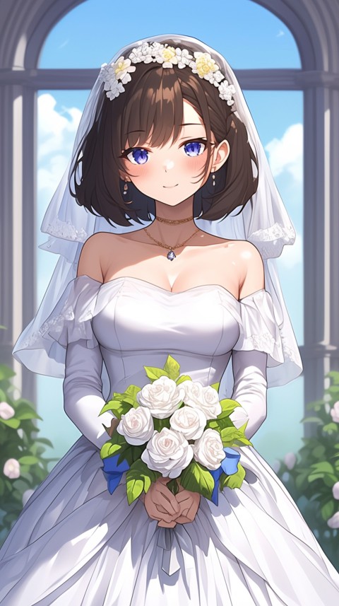 Cute Anime Bride Holding Flower Bouquet Aesthetic (293)