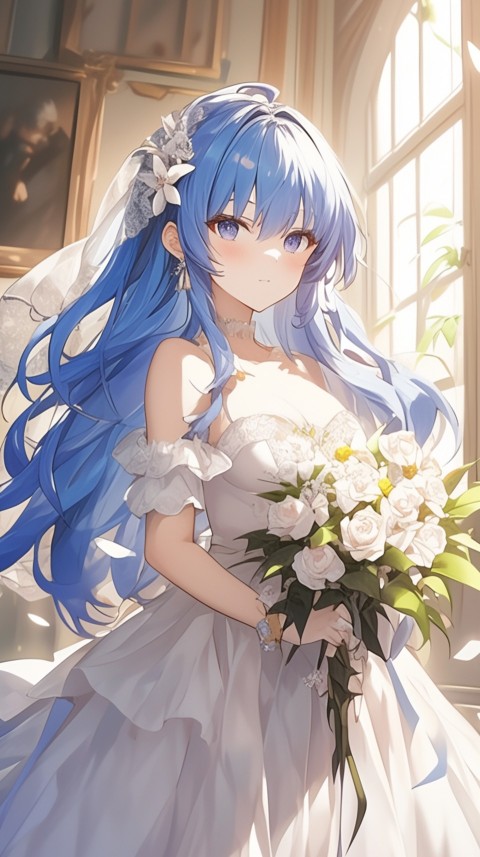 Cute Anime Bride Holding Flower Bouquet Aesthetic (277)