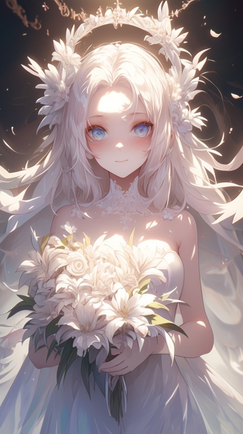 Cute Anime Bride Holding Flower Bouquet Aesthetic (251)