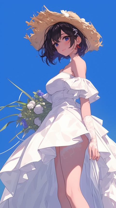 Cute Anime Bride Holding Flower Bouquet Aesthetic (286)