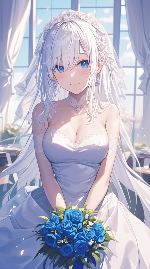 Cute Anime Bride Holding Flower Bouquet Aesthetic (255)