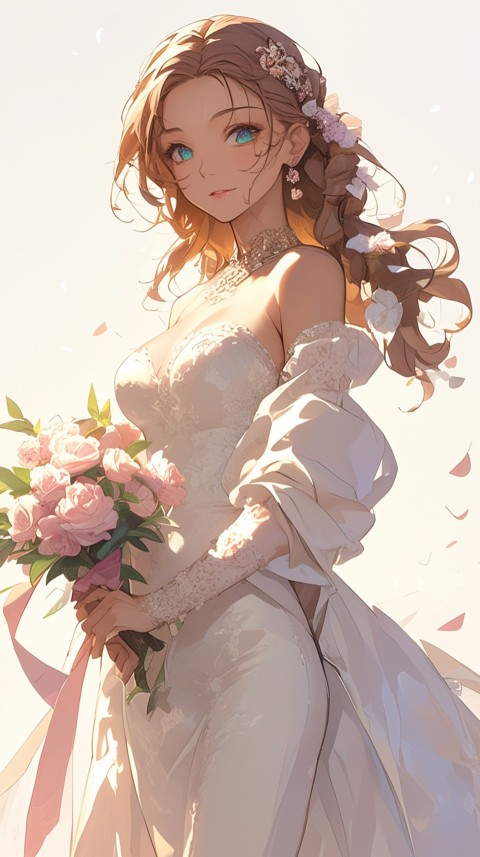 Cute Anime Bride Holding Flower Bouquet Aesthetic (292)