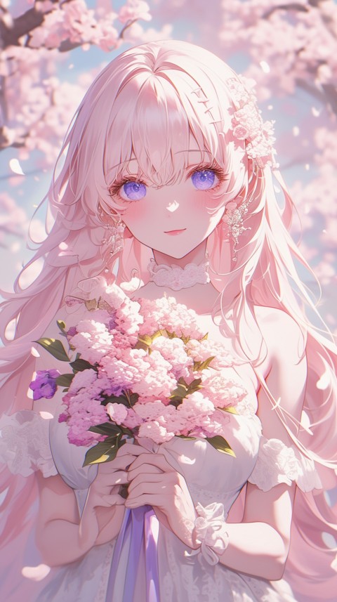 Cute Anime Bride Holding Flower Bouquet Aesthetic (269)