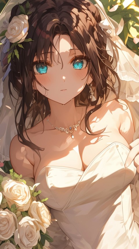 Cute Anime Bride Holding Flower Bouquet Aesthetic (294)