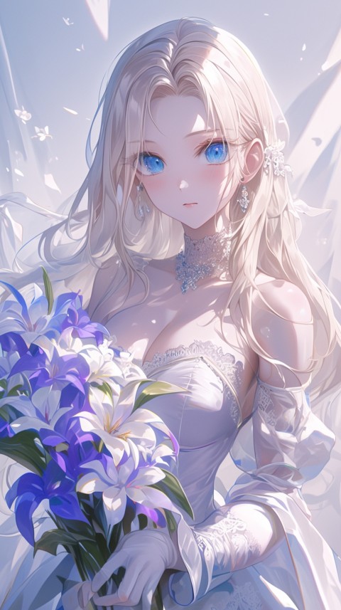 Cute Anime Bride Holding Flower Bouquet Aesthetic (279)