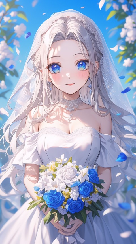 Cute Anime Bride Holding Flower Bouquet Aesthetic (281)