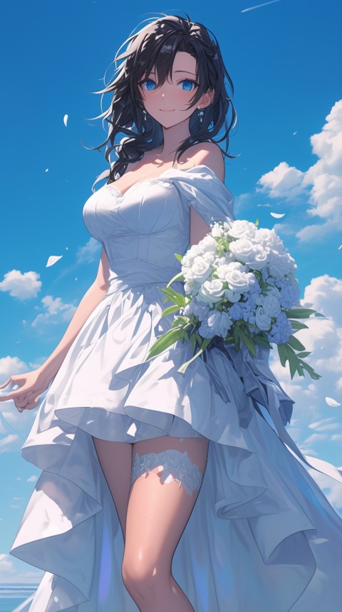 Cute Anime Bride Holding Flower Bouquet Aesthetic (262)