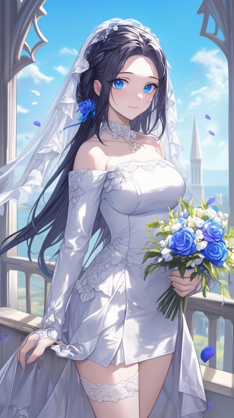 Cute Anime Bride Holding Flower Bouquet Aesthetic (264)