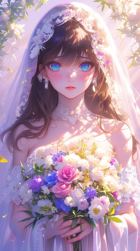 Cute Anime Bride Holding Flower Bouquet Aesthetic (268)