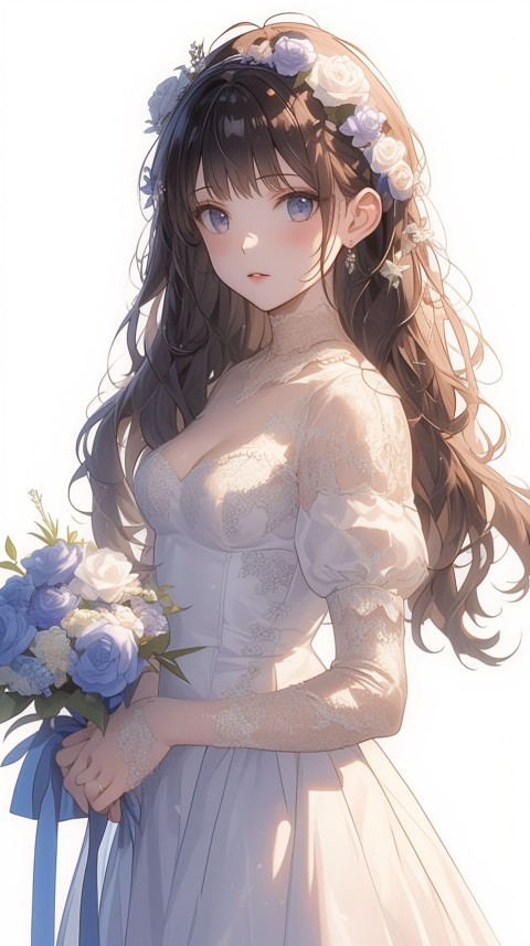 Cute Anime Bride Holding Flower Bouquet Aesthetic (306)