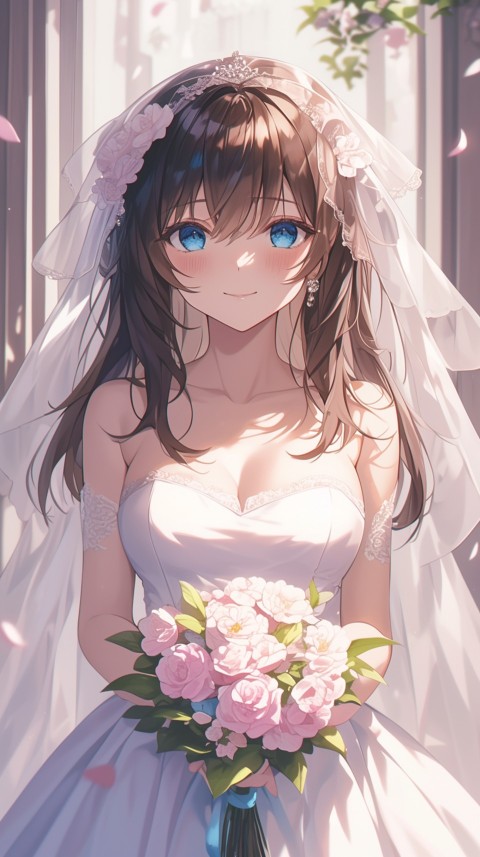 Cute Anime Bride Holding Flower Bouquet Aesthetic (304)