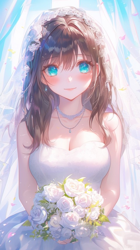 Cute Anime Bride Holding Flower Bouquet Aesthetic (329)