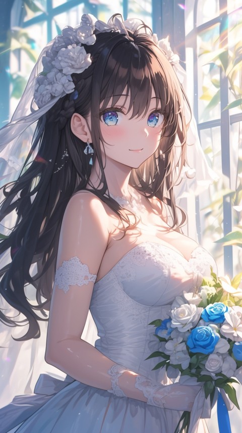 Cute Anime Bride Holding Flower Bouquet Aesthetic (316)