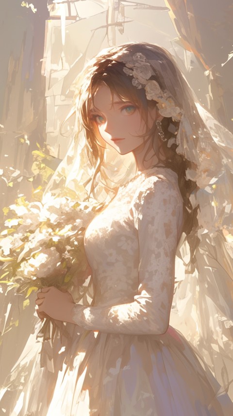 Cute Anime Bride Holding Flower Bouquet Aesthetic (310)