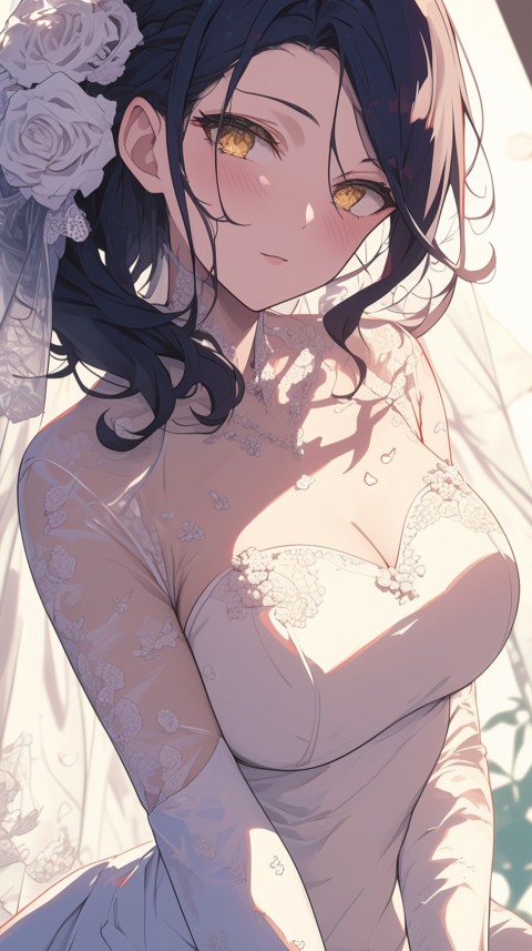 Cute Anime Bride Girl Wearing White Wedding Dress Aesthetic (11)