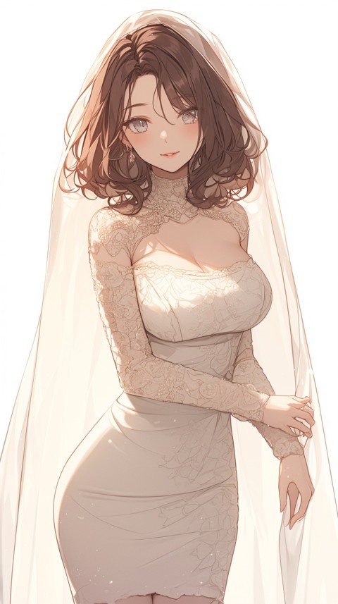 Cute Anime Bride Girl Wearing White Wedding Dress Aesthetic (18)