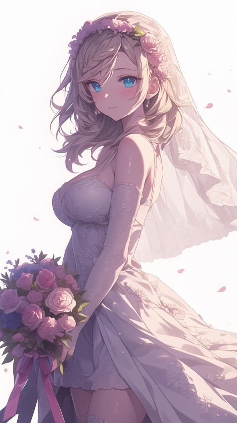 Cute Anime Bride Girl Wearing White Wedding Dress Aesthetic (37)