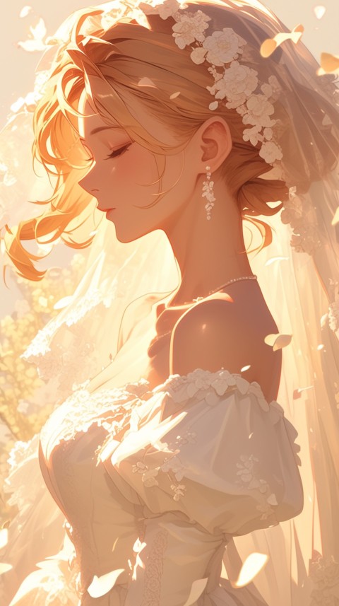 Cute Anime Bride Girl Wearing White Wedding Dress Aesthetic (30)