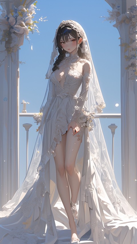 Cute Anime Bride Girl Wearing White Wedding Dress Aesthetic (46)