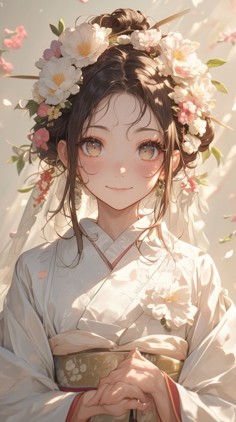 Cute Anime Bride Girl Wearing White Wedding Dress Aesthetic (33)