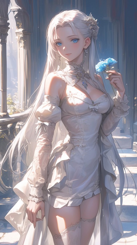 Cute Anime Bride Girl Wearing White Wedding Dress Aesthetic (10)