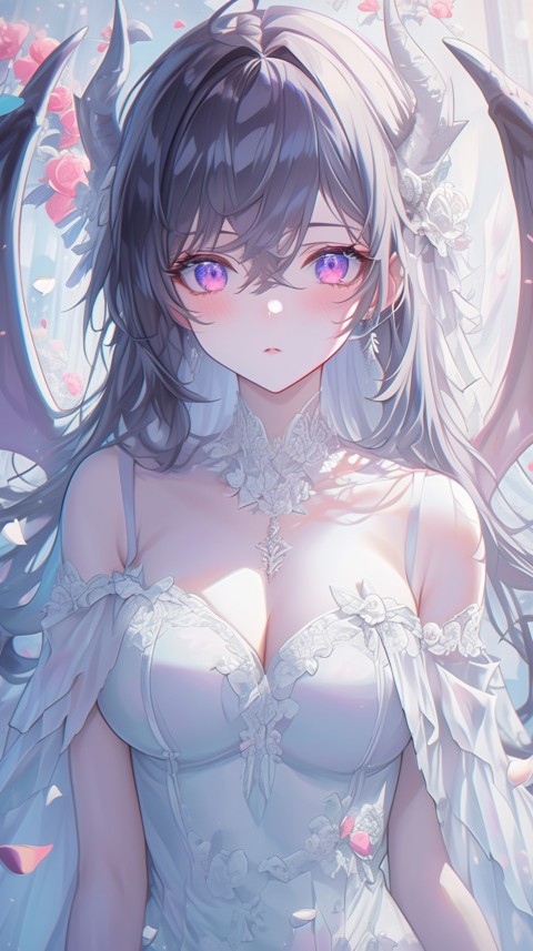 Cute Anime Bride Girl Wearing White Wedding Dress Aesthetic (48)