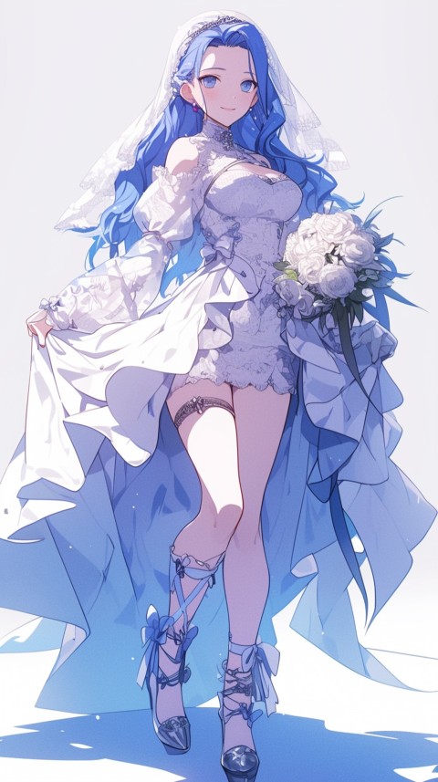 Cute Anime Bride Girl Wearing White Wedding Dress Aesthetic (15)