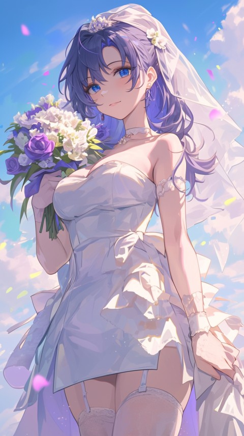 Cute Anime Bride Girl Wearing White Wedding Dress Aesthetic (42)