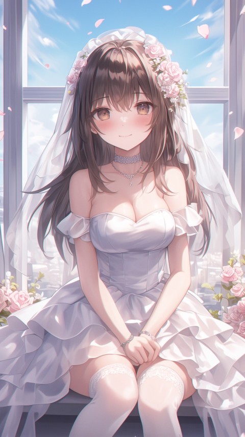 Cute Anime Bride Girl Wearing White Wedding Dress Aesthetic (16)