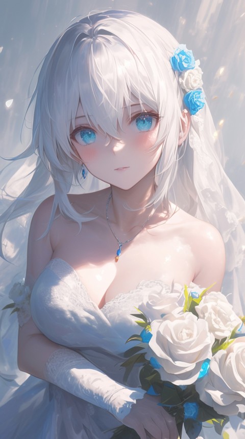 Cute Anime Bride Girl Wearing White Wedding Dress Aesthetic (38)