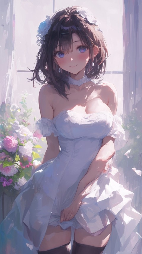 Cute Anime Bride Girl Wearing White Wedding Dress Aesthetic (32)