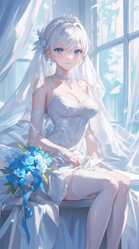 Cute Anime Bride Girl Wearing White Wedding Dress Aesthetic (47)