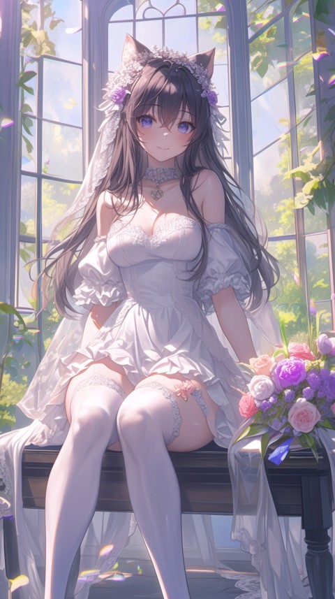 Cute Anime Bride Girl Wearing White Wedding Dress Aesthetic (7)
