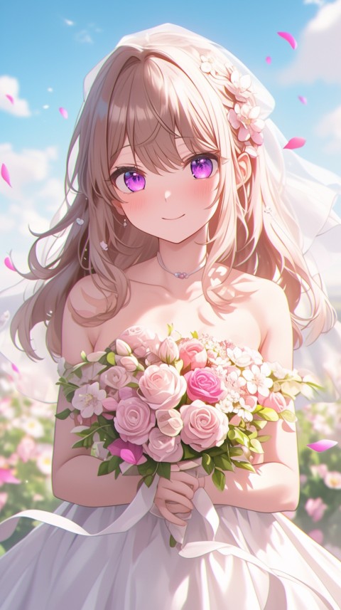 Cute Anime Bride Girl Wearing White Wedding Dress Aesthetic (39)